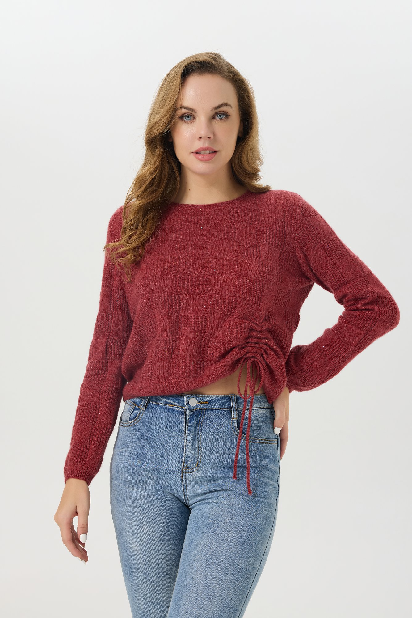 Cinch drawstring crop sweater