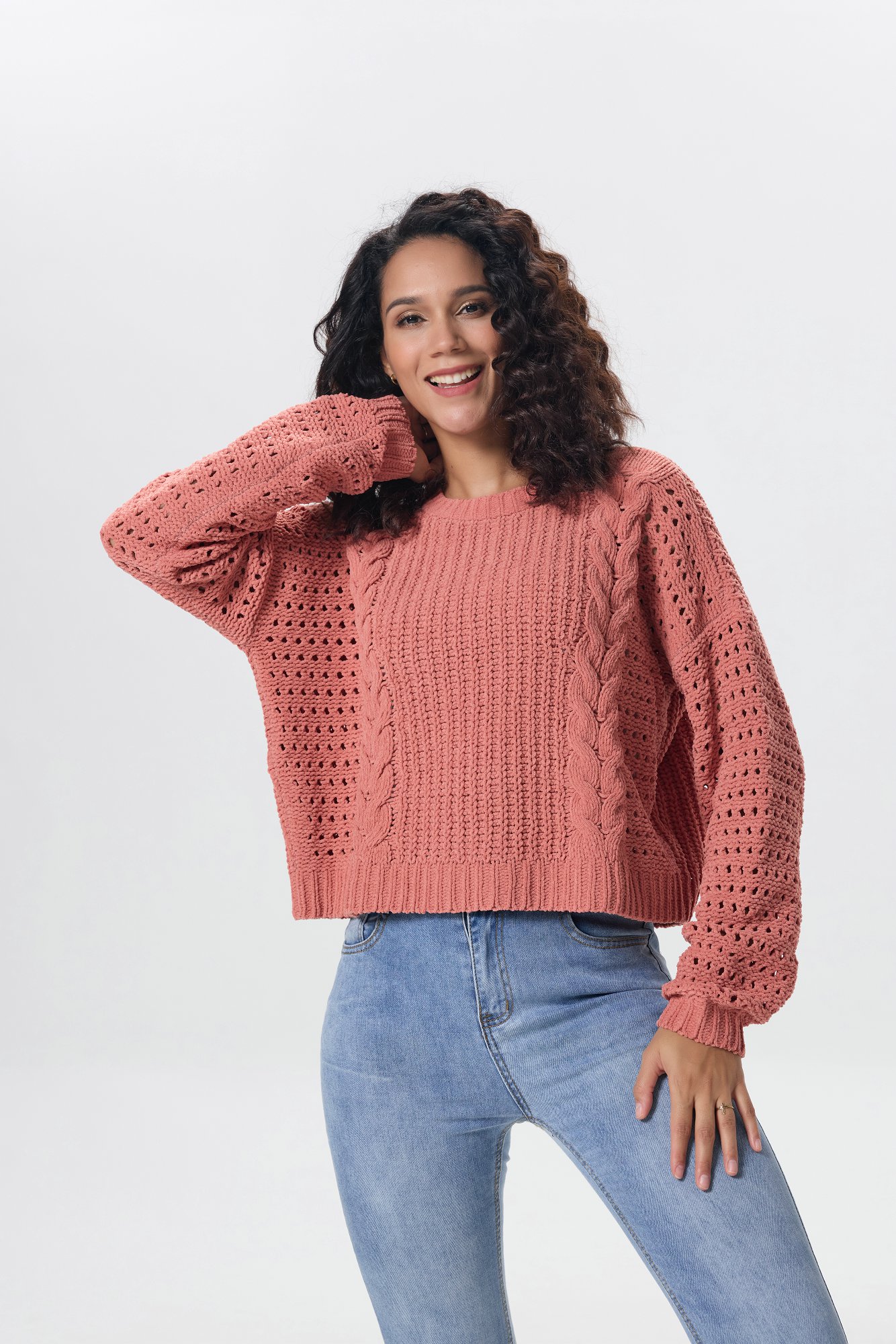 Rosewood cable crop sweater